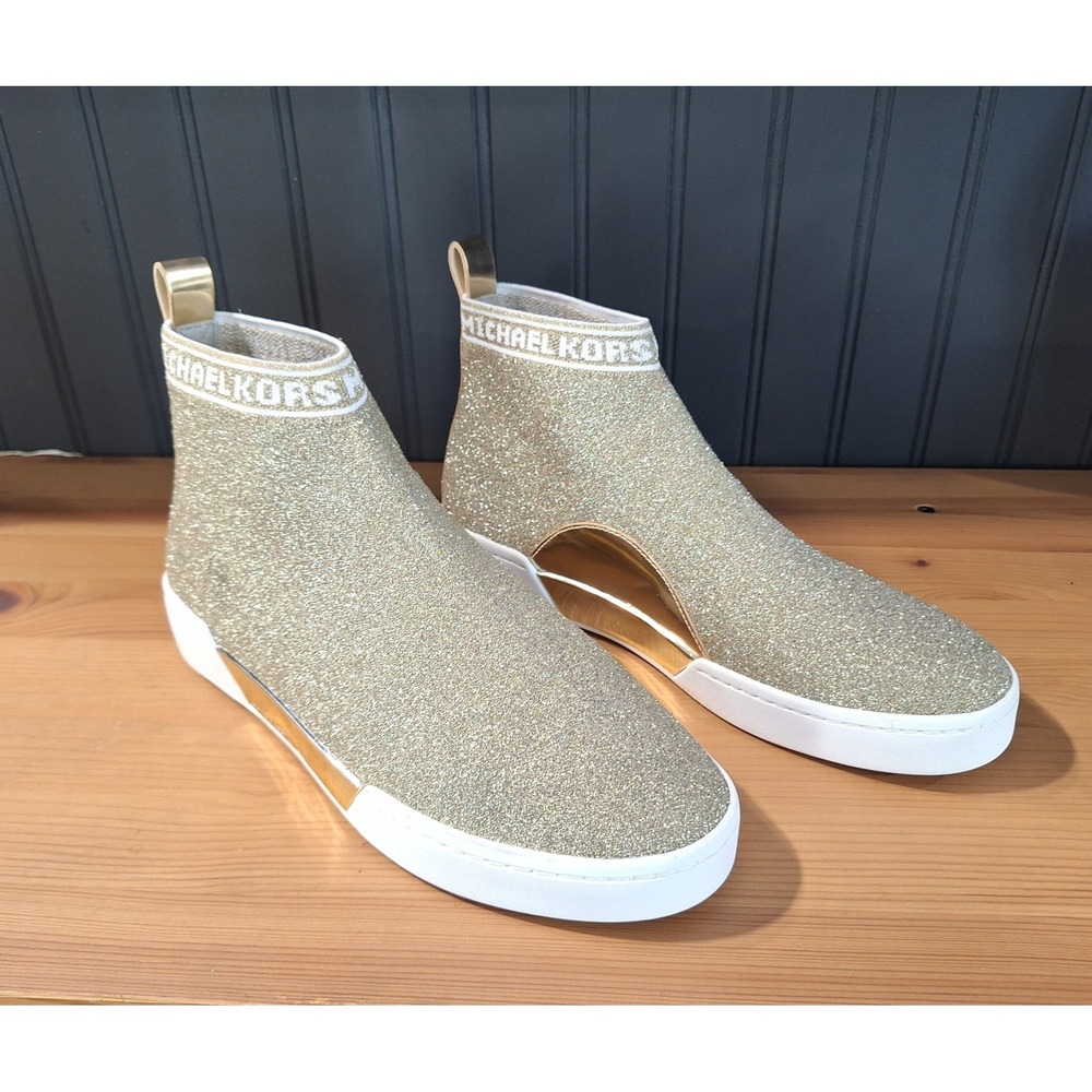 Michael Kors Skyler Gold Glitter Sock Sneakers High Top Womens 8.5M